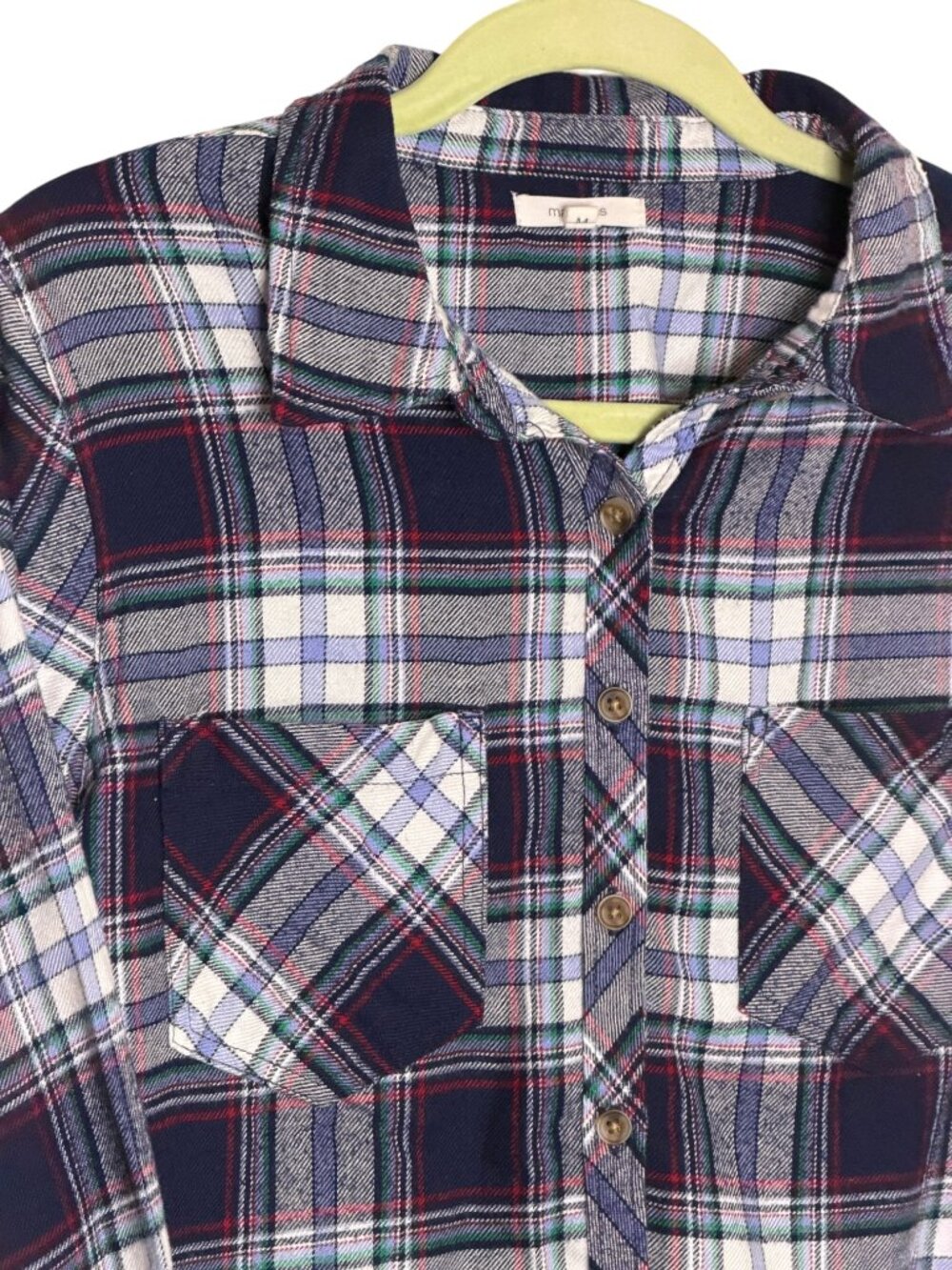 Maurices Flannel Shirt Top Blouse Plaid Blue White Green Red M - Picture 2 of 8